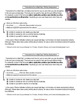 Preview of Instructions For a Bad Day by S. Koyczan: Close Reading Writing Assignment