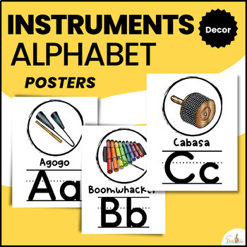 Preview of Borderless Music Class Decor - Instrument Alphabet Posters from A to Z