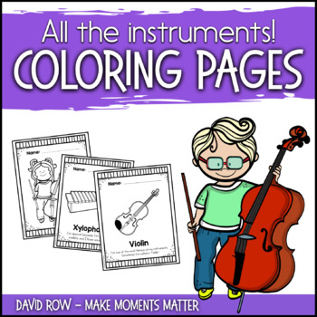 Preview of Musical Instrument Coloring Pages with Descriptions and Kids playing!