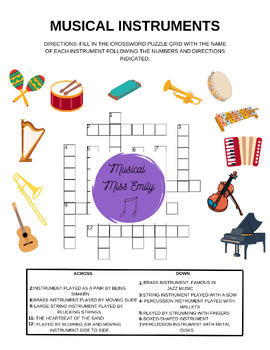 Instrument Crossword by Musical Miss Emily TPT