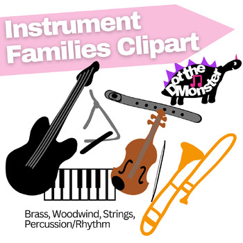 Preview of Instrument Families Clipart: Brass, Woodwind, String, Percussion