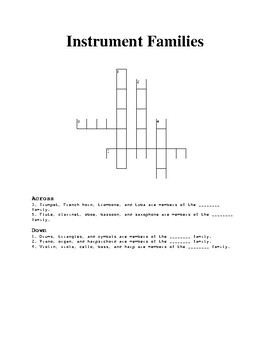 Instrument Families Crossword Puzzle by Samuel Stokes Music TPT