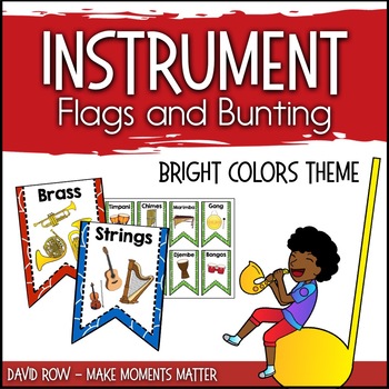 Preview of Instrument Flags - Bunting for the Music Classroom - Bright Basic Colors