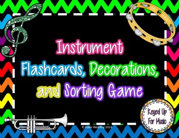 Preview of Instrument Flashcards, Decorations, and Sorting Games - Dark Rainbow Chevrons