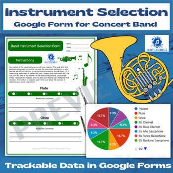 Preview of Instrument Selection Form for Concert Band - Editable Google Form & Printable