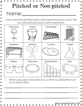 Instrument Sort- Pitched and Non-Pitched by Chronicles of Teaching