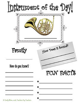Preview of Instrument of the Day Graphic Organizer Bundle