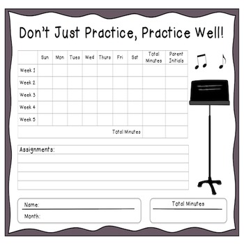 Preview of Instrumental Monthly Music Practice Chart