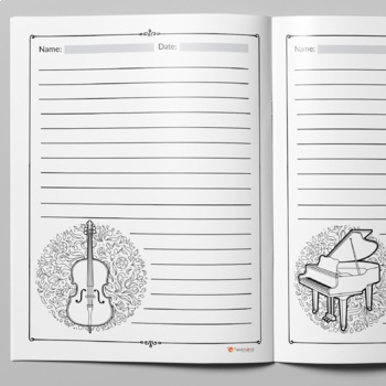 Preview of Orchestral Opus: Music Themed Writing Sheets with 30 Instrument Designs