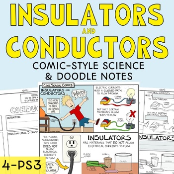 Preview of Insulators and Conductors - Electricity - Science Comic & Doodle Notes Activity