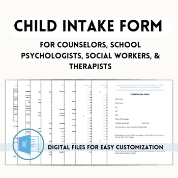 Preview of Intake Form for Counselors, School Psychologists, Therapists, Social Workers