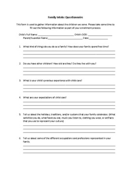 Preview of Intake Enrollment Family Questionnaire