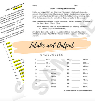 Preview of Intake and Output (I&O) Conversions for Healthcare Workers