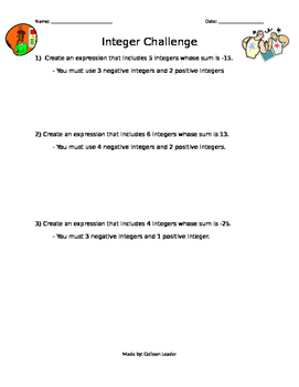 Preview of Integer Addition & Subtraction Challenge