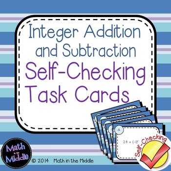 Preview of Adding & Subtracting Integers Self Checking Task Cards
