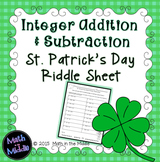 Integer Addition & Subtraction St. Patrick's Day Riddle Sheet