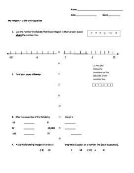 Preview of Integer Basics - Order and Opposites