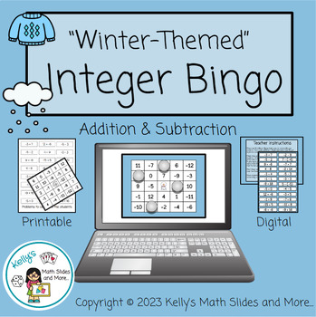 Preview of Integer Bingo Game - Addition & Subtraction - Winter-Themed -Digital & Printable