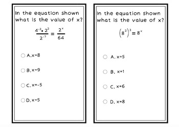 Preview of Integer Exponents NJSLA Test Prep Cards, Questions