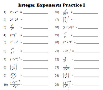 integer exponents practice and problem solving c answer key