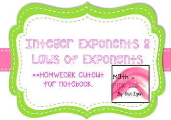 Preview of Integer Exponents and Laws of Exponents Homework PDF 8.EE.1