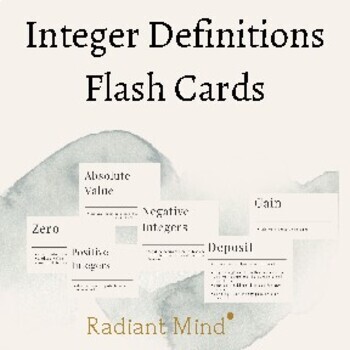 Preview of Integer Flash Card Definitions Real-World Representations