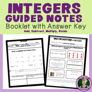 Preview of Integer Guided Notes with two quizzes