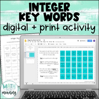 Preview of Integer Key Words Digital and Print Card Sort Activity for Google Drive