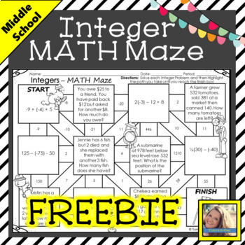 Preview of Integer Math Maze Free Digital Activity Distance Learning