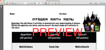 Preview of Integer Math Menu