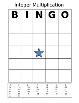 Integer Multiplication Bingo Card, Worksheet & Answers! by Teacher Mallory