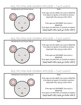 Preview of Integer Multiplication and Division Anchor of Support - English, Spanish, Arabic