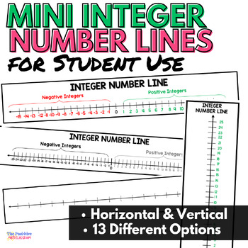 printable integer number lines for student use tpt