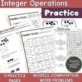 Integer Operation Practice Worksheets -- Models, Computati