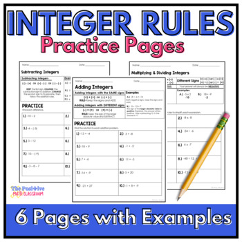 Preview of Operations with Integers Practice Worksheets