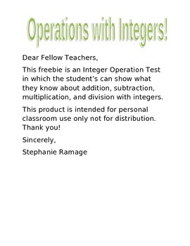 Preview of Integer Operations