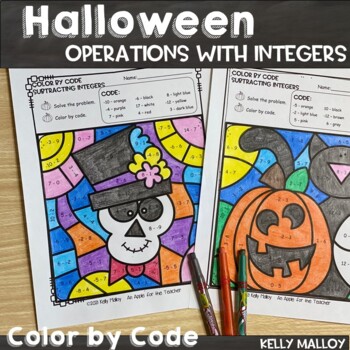 Preview of Integer Operations Activity Adding Subtracting Halloween October Coloring Pages