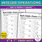 7th Grade math Self-Checking Integer Operations Riddle Chains | Number System