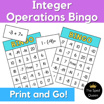 Integer Operations Bingo Adding and Subtracting Integers Bingo Activity