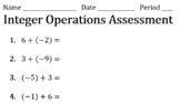 Integer Operations Assessment Pack (Keys Included)
