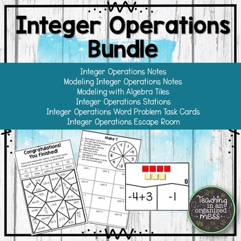 Preview of Integer Operations BUNDLE with stations, notebook page, and word problems