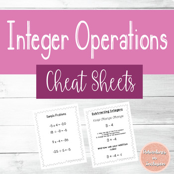 Preview of Integer Operations Cheat Sheets/Reference Sheets