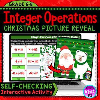 Preview of Integer Operations Christmas Digital Mystery Reveal Activity
