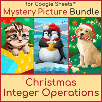 Preview of Integer Operations Christmas Mystery Picture Pixel Art Bundle
