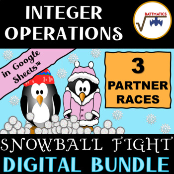 Preview of Integer Operations SELF CHECKING DIGITAL BUNDLE for PARTNERS SNOWBALL FIGHT
