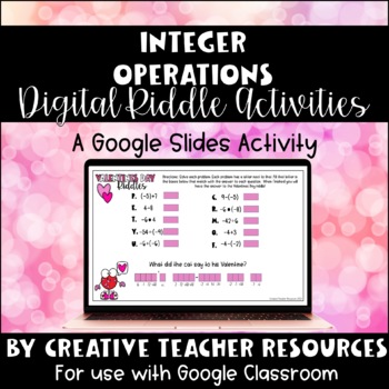 Preview of Integer Operations Valentines Day DIGITAL Riddle Activities | Distance Learning