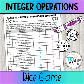 Preview of Integer Operations Math Game with Dice