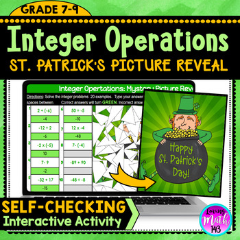 Preview of Integer Operations Digital Mystery Picture Reveal for St. Patrick's Day