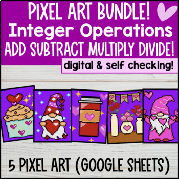 Preview of Integer Operations Digital Pixel Art BUNDLE Google Sheets Add Subtract Integers