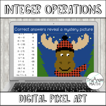 Preview of Integer Operations Digital Pixel Art - Winter Moose